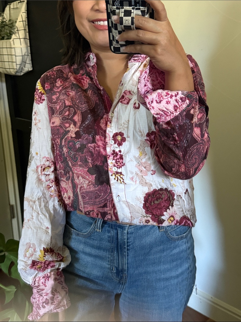 Cino 100% cotton Mixed Print Floral Buttoned Down Long-sleeve Shirt. M